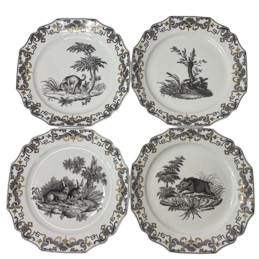 Mottahedeh Metropolitan Museum of Art Du Paquier plates 4 boar dog rabbits ‎ fox